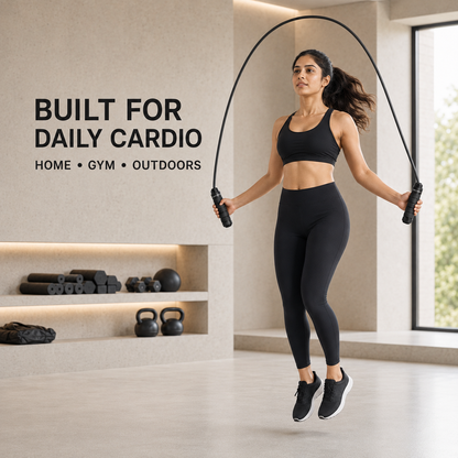 Black skipping rope used for daily cardio