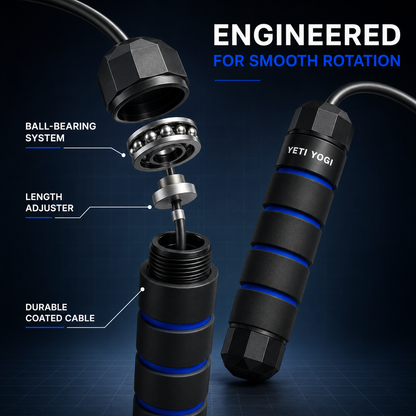 Blue skipping rope ball-bearing rotation and length adjuster