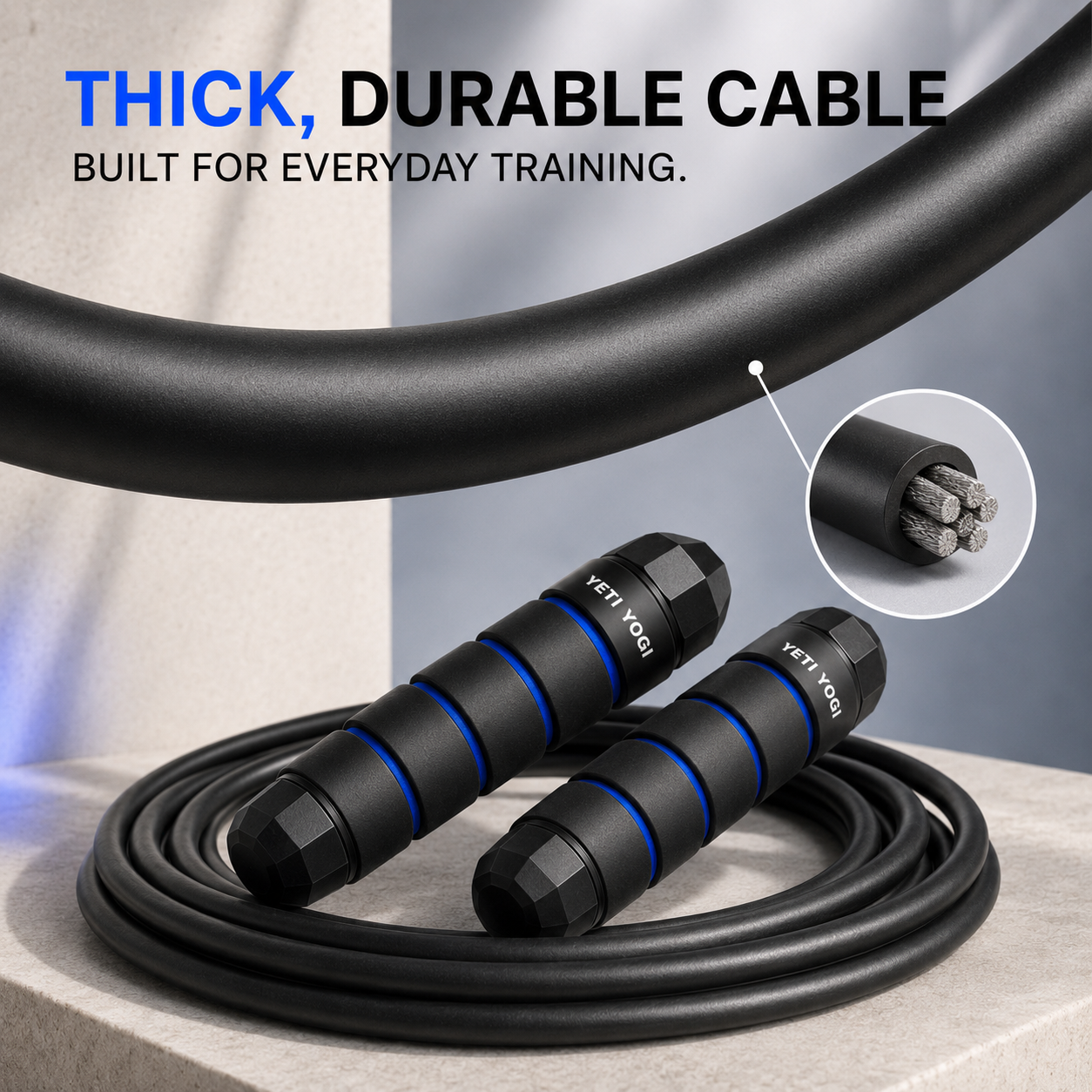 Blue skipping rope durable coated cable