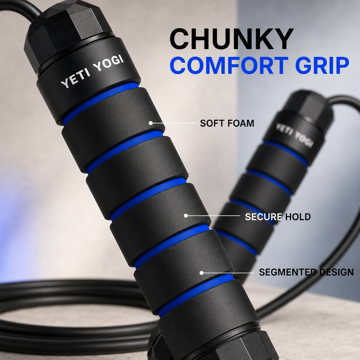 Blue skipping rope soft foam comfort grip