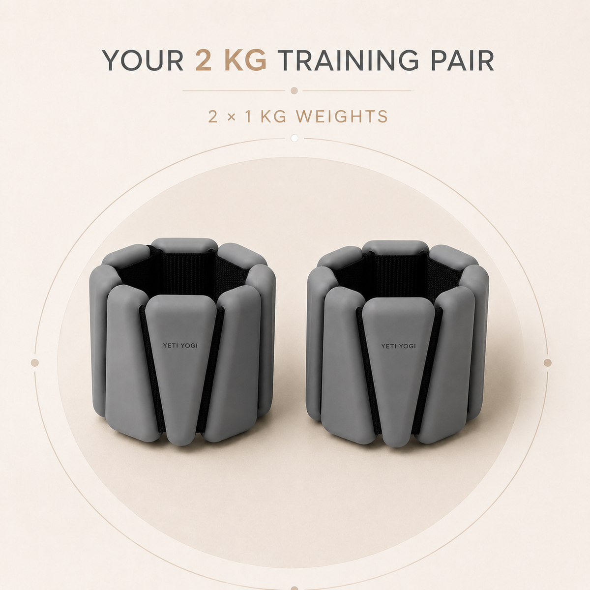 Stone Grey ankle and wrist weights pair, 1 kg each and 2 kg total