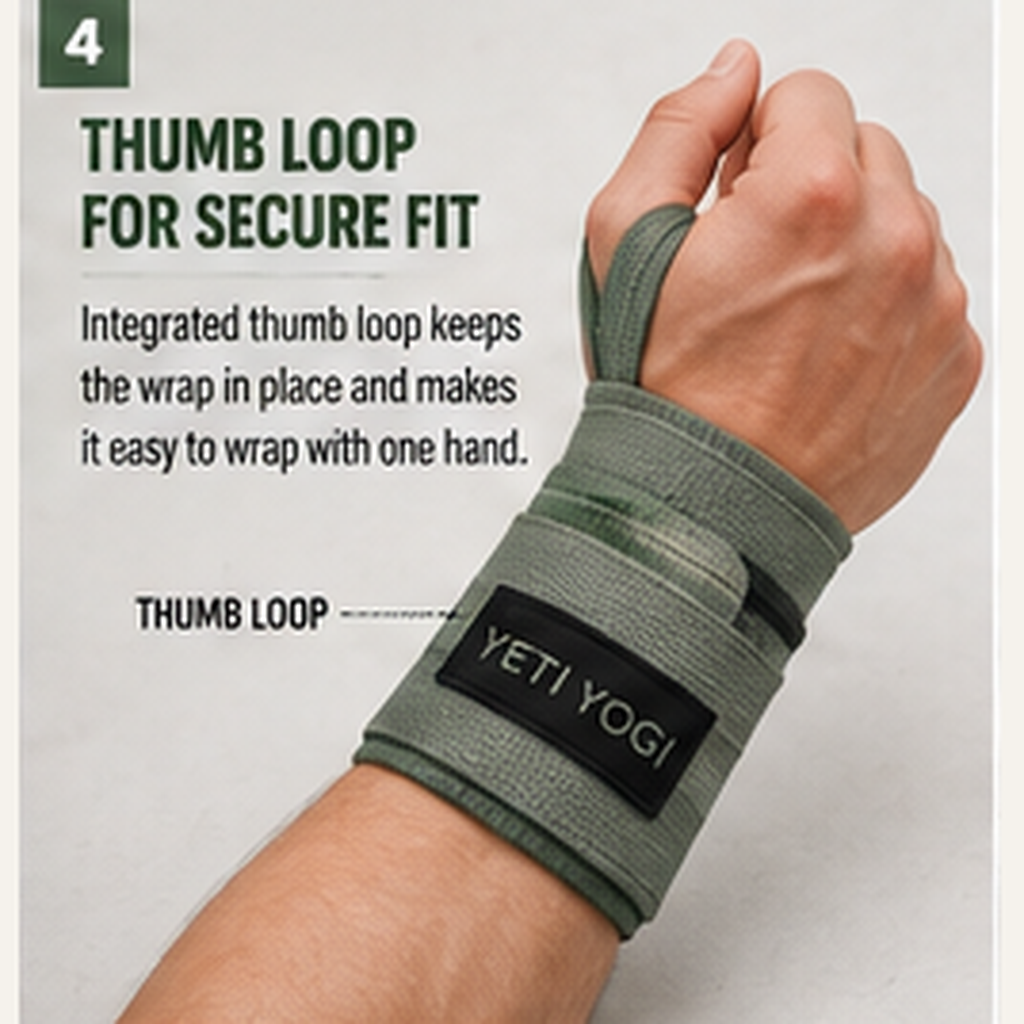 YETI YOGI wrist wrap Graphite Sage thumb loop secure fit