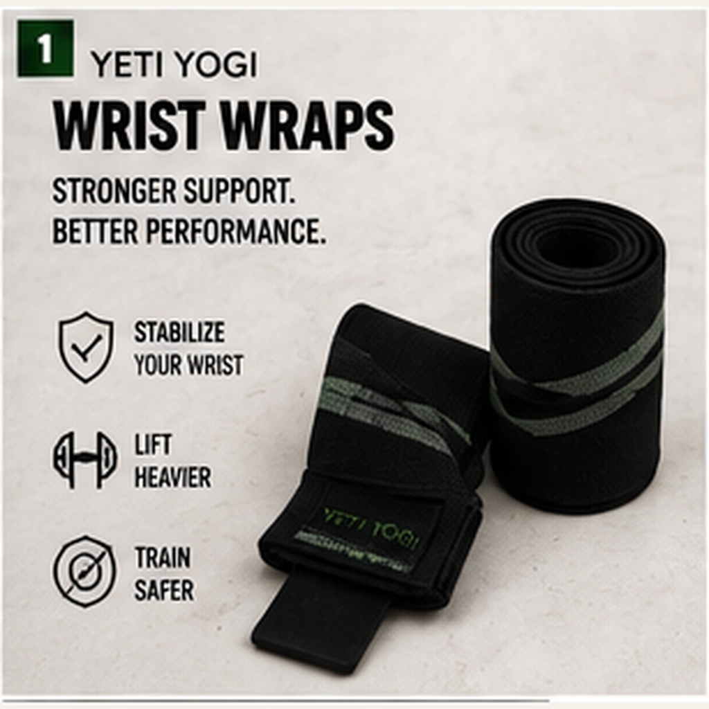 YETI YOGI wrist wrap Midnight Black Forest Green hero infographic