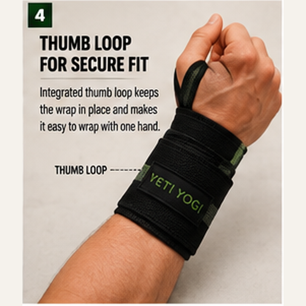 YETI YOGI wrist wrap Midnight Black Forest Green thumb loop secure fit
