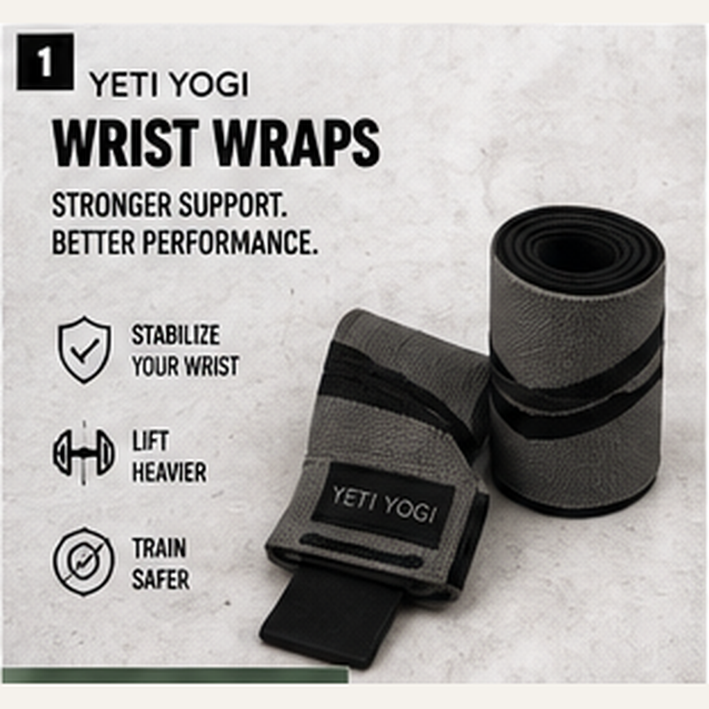 YETI YOGI wrist wrap Stone Charcoal Black hero infographic