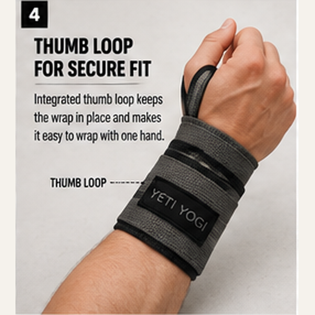 YETI YOGI wrist wrap Stone Charcoal Black thumb loop secure fit
