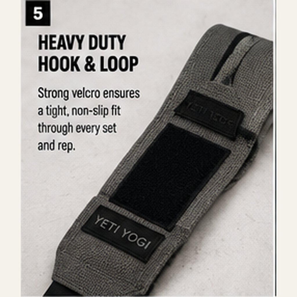 YETI YOGI wrist wrap Stone Charcoal Black heavy duty hook and loop
