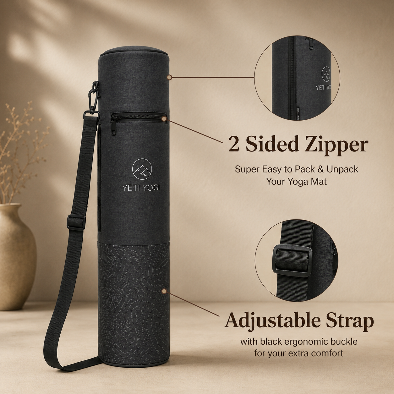 Himalayan Contour yoga mat bag zipper and adjustable strap