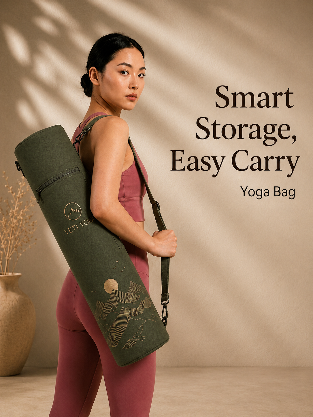 Mountain Sunrise yoga mat bag carried over the shoulder