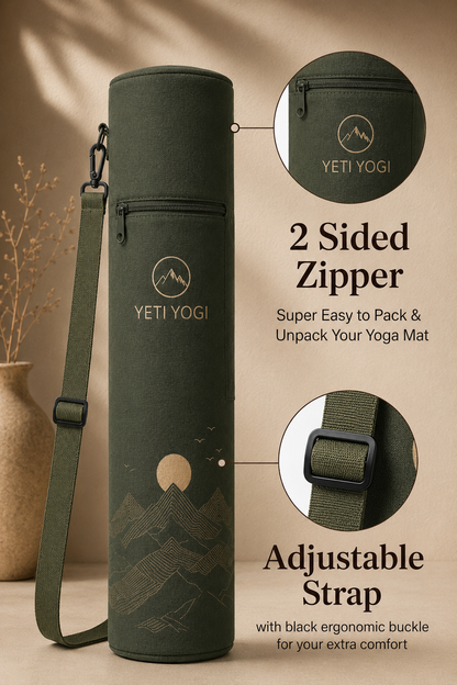 Mountain Sunrise yoga mat bag zipper and adjustable strap