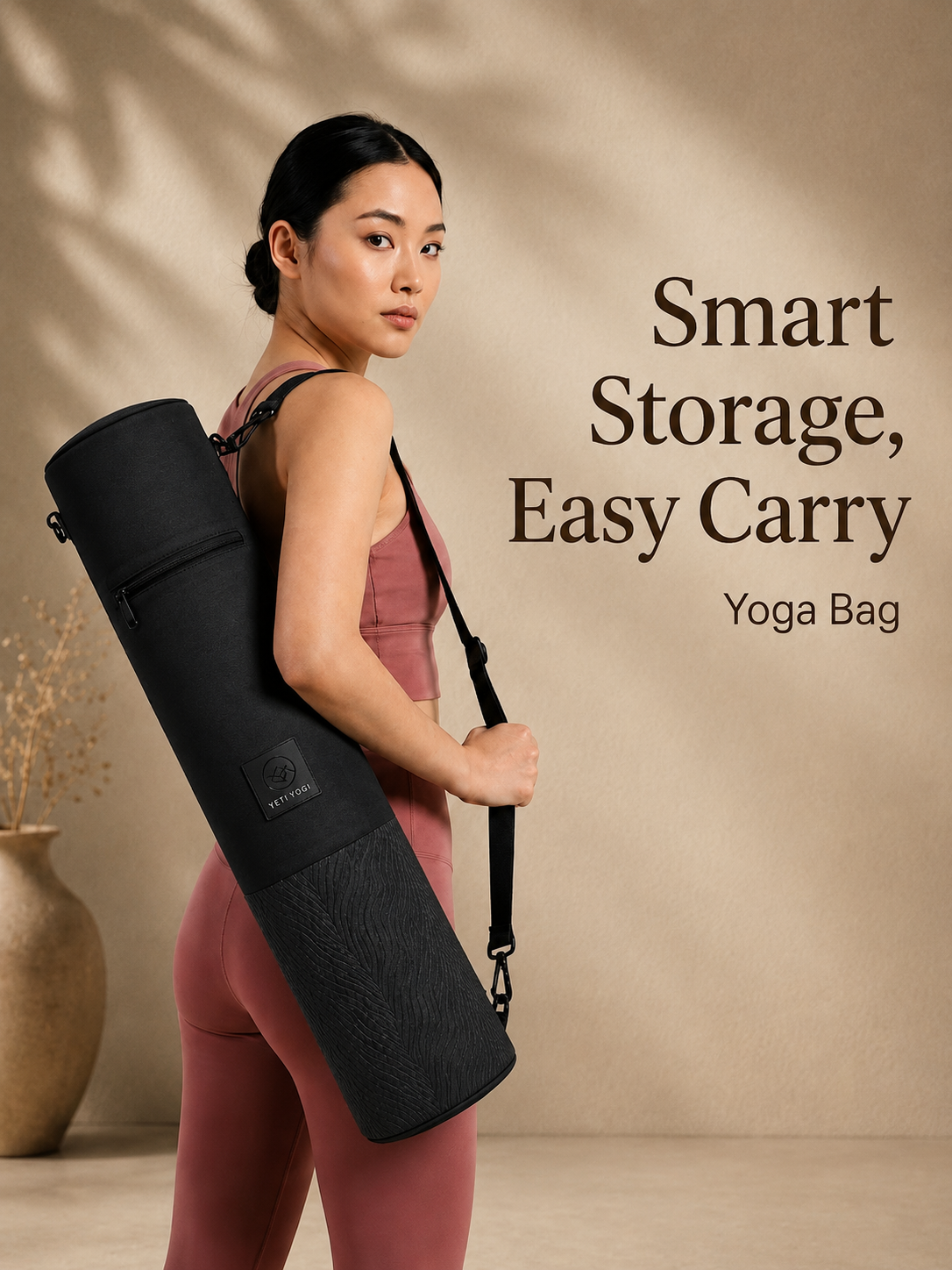 Yeti Fur Texture yoga mat bag carried over the shoulder