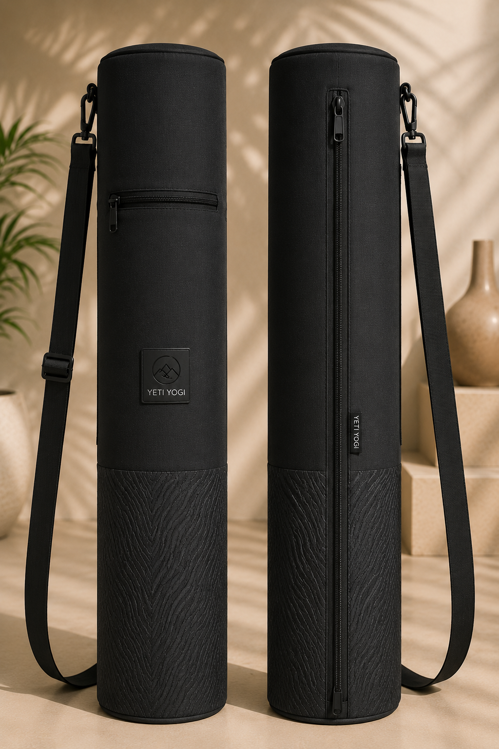 Yeti Fur Texture yoga mat bag front and back views