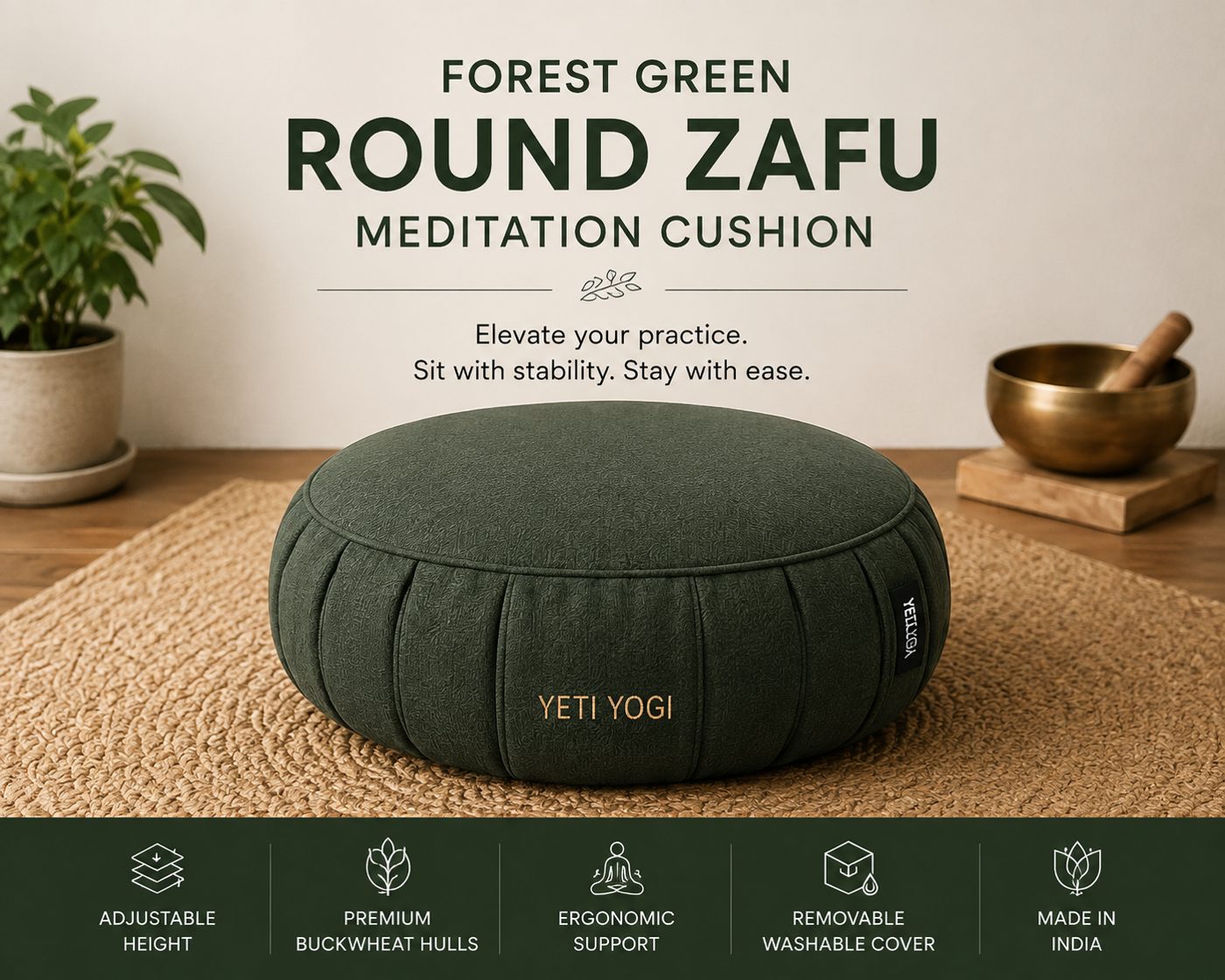 Round – Forest Green | YETI YOGI Zafu meditation cushion hero