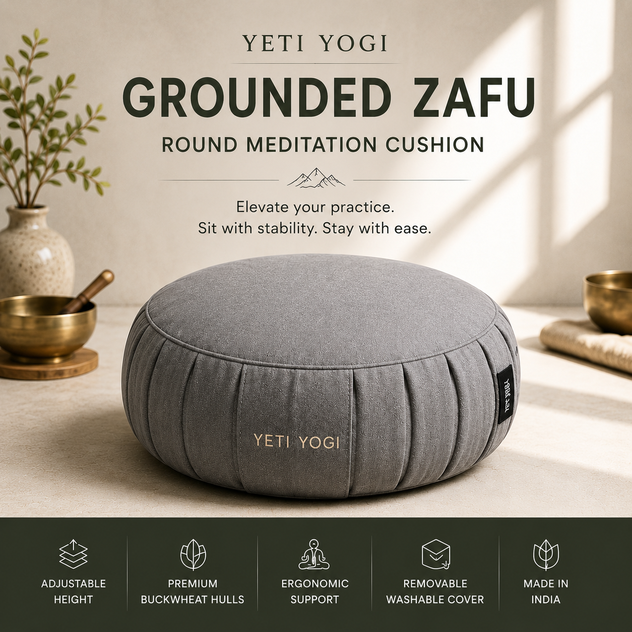 YETI YOGI Round Zafu Stone Grey